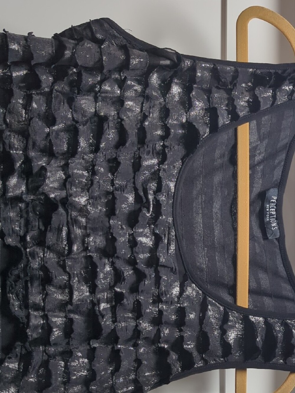 Perceptions Black Ruffled Sequin Tank Top - Picture 3 of 5